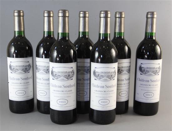 Seven bottles of Chateau Soutard, St. Emilion, 1993.